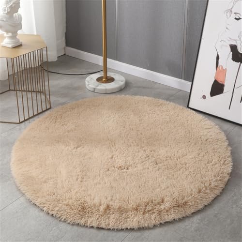 Hearda Mode Einfarbig Teppich Rund, Flauschiger Plüsch Reppich Schlafzimmer, Innenbereich Runder Teppich, Waschbarer rutschfest Teppich, Flur Teppich,fürs Wohnzimmer,Büro (120cm,Khaki) von Hearda