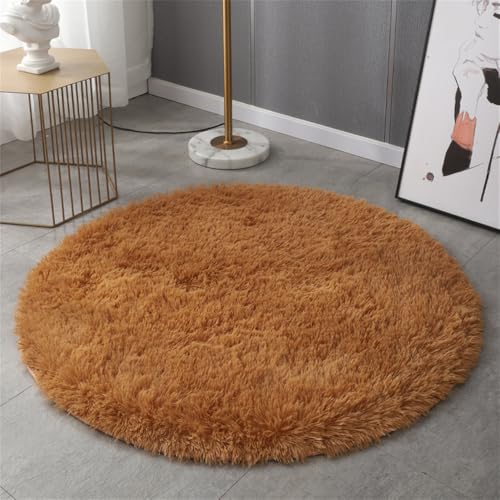 Hearda Mode Einfarbig Teppich Rund, Flauschiger Plüsch Reppich Schlafzimmer, Innenbereich Runder Teppich, Waschbarer rutschfest Teppich, Flur Teppich,fürs Wohnzimmer,Büro (60cm,Braun) von Hearda