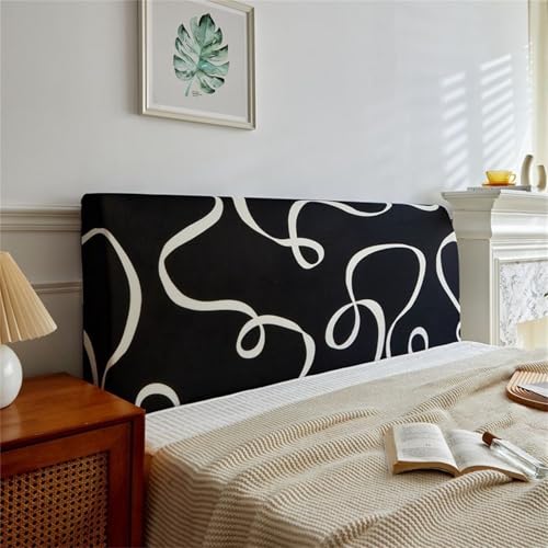 Hearda Moderner Druck Bett Kopfteil Hussen, Strecken Bett Kopfteil Bezug, Staubdicht Bettkopfteil All-Inclusive Bettkopfteil Bezug für Schlafzimmer Bett Dekor (Schwarz,120cm) von Hearda