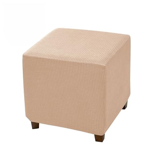 Hearda Ottomane Bezug Quadratisch, Waffel Stretch Ottomane Hocker Bezug mit rutschfest Elastischer Boden Staubdicht Hockerbezug Wasserfest Waschbar Abdeckung für Hocker Fußhocker (Beige,1 Stück) von Hearda