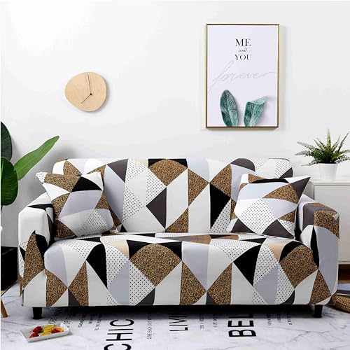 Hearda Sofabezug Stretch 1 2 3 4 Sitzer, 3D Diamantgitter Elastische Antirutsch Couchbezug Waschbar Universal Weich Sofaüberwurf für Sofaüberwurf Möbelschutz (Gold gesprenkelt,3-Seater) von Hearda