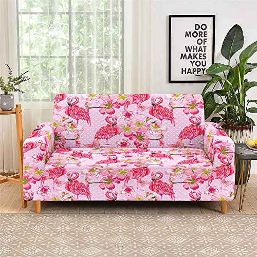 Hearda Sofabezug Stretch 1 2 3 4 Sitzer, 3D Flamingo-Kollektion Elastische Antirutsch Couchbezug Waschbar Universal Weich Sofaüberwurf, Passend für Ecksofa L Form Sofa (2-Seater,Rosa) von Hearda
