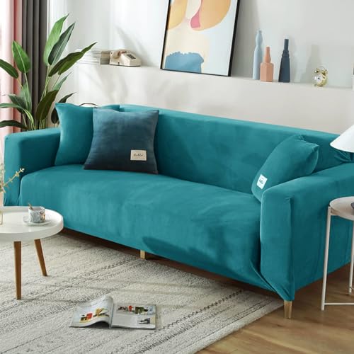 Hearda Sofabezug Stretch 1 2 3 4 Sitzer, Deluxe Plüsch Elastische Antirutsch Couchbezug Waschbar Universal Weich Sofaüberwurf für Sofaüberwurf Möbelschutz (3-Seater,Türkis) von Hearda
