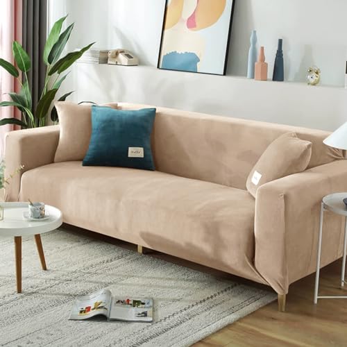 Hearda Sofabezug Stretch 1 2 3 4 Sitzer, Deluxe Plüsch Elastische Antirutsch Couchbezug Waschbar Universal Weich Sofaüberwurf für Sofaüberwurf Möbelschutz (4-Seater,Beige Grau) von Hearda