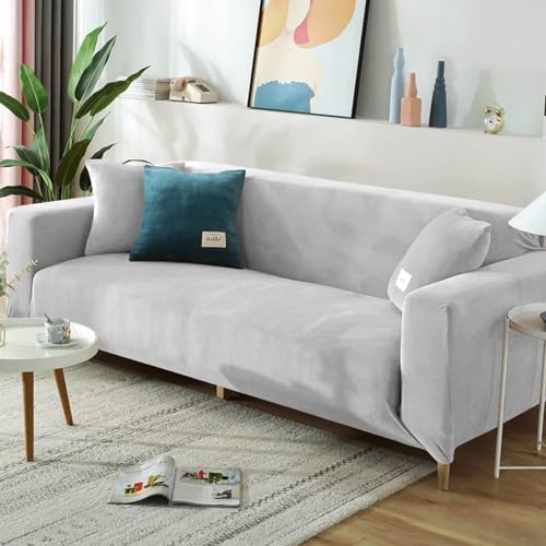 Hearda Sofabezug Stretch 1 2 3 4 Sitzer, Deluxe Plüsch Elastische Antirutsch Couchbezug Waschbar Universal Weich Sofaüberwurf für Sofaüberwurf Möbelschutz (4-Seater,Hellgrau) von Hearda