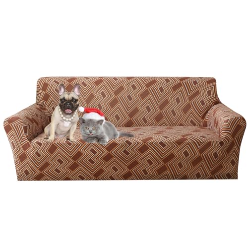 Hearda Sofabezug Stretch 1 2 3 4 Sitzer, Elastische Antirutsch Couchbezug Waschbar Kratzfest für Katzen Universal Weich Sofaüberwurf für Sofaüberwurf Möbelschutz (2-Seater,Braun1) von Hearda