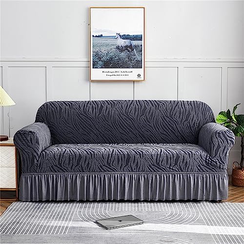Hearda Sofabezug Stretch 1 2 3 4 Sitzer, Elastische Antirutsch Couchbezug Waschbar Weich Universal Sofaüberwurf mit Rock (3 Plätze,Grau) von Hearda