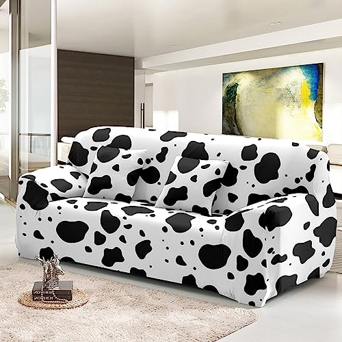 Hearda Sofabezug Stretch 1 2 3 4 Sitzer, Kuh-Druck Elastische Antirutsch Couchbezug Waschbar Universal Weich Sofaüberwurf für Sofaüberwurf Möbelschutz (4-Seater,Kuh-Muster) von Hearda