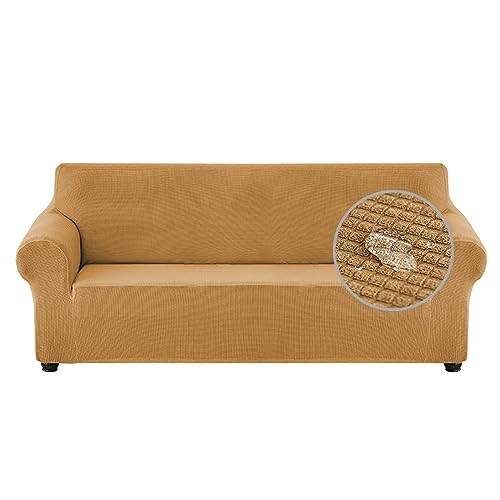 Hearda Sofabezug Stretch 1 2 3 4 Sitzer, Schön Elastische Antirutsch Couchbezug Waschbar Universal Weich Sofaüberwurf, Passend für Ecksofa L Form Sofa (2-Seater,Gold) von Hearda