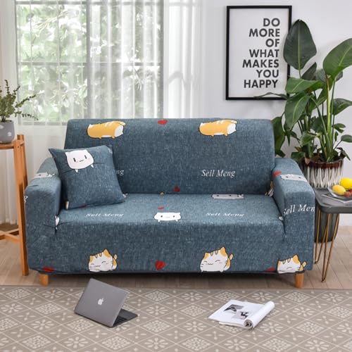 Hearda Sofabezug Stretch 1 2 3 4 Sitzer, Tierblumen-Serie Elastische Antirutsch Couchbezug Waschbar Universal Weich Sofaüberwurf für Sofaüberwurf Möbelschutz (Kätzchen,2-Seater) von Hearda