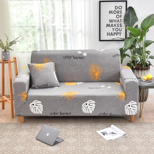 Hearda Sofabezug Stretch 1 2 3 4 Sitzer, Tierblumen-Serie Elastische Antirutsch Couchbezug Waschbar Universal Weich Sofaüberwurf für Sofaüberwurf Möbelschutz (grau,4-Seater) von Hearda