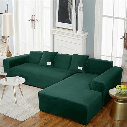 Hearda Sofabezug Stretch 1 2 3 4 Sitzer, Winter Elastische Antirutsch Couchbezug Waschbar Universal Weich Sofaüberwurf für Sofaüberwurf Möbelschutz (2 Plätze,Dunkelgrün) von Hearda