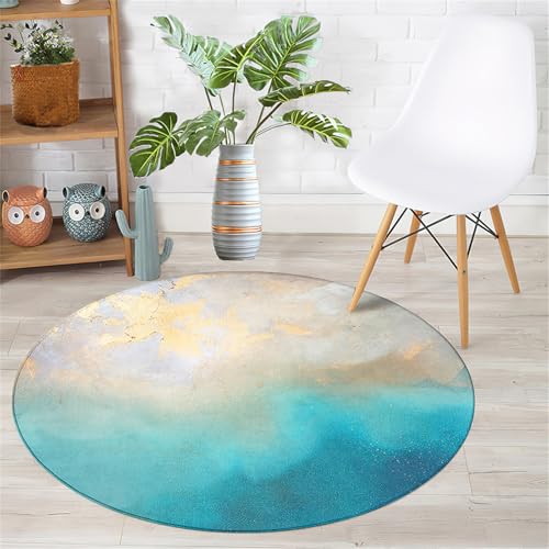 Hearda Strand-Drucke Teppich Rund, Reppich Schlafzimmer, Flanell Innenbereich Runder Teppich, Waschbarer rutschfest Teppich, fürs Wohnzimmer, Kinderzimmer, Büro (120cm,Meer) von Hearda