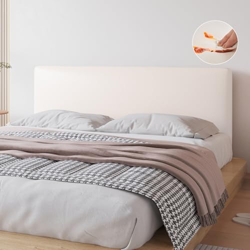 Hearda Strecken Bett Kopfteil Bezug, PU Leder Bett Kopfteil Hussen, Wasserdicht Staubdicht Bettkopfteil All-Inclusive Bettkopfteil Bezug für Schlafzimmer Bett Dekor Kopfteil (Beige,150cm) von Hearda