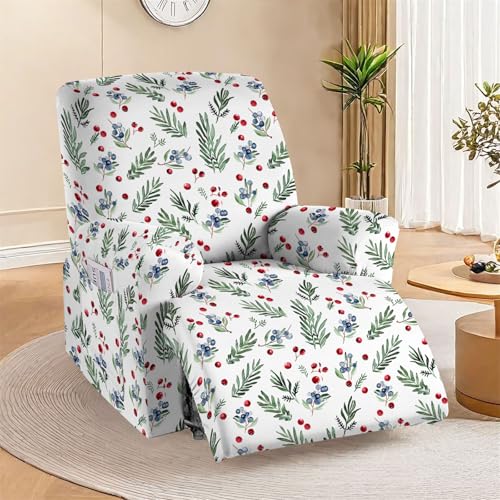 Hearda Stretchhusse für Relaxsessel, Frohe Weihnachten Sesselschoner für Relaxsessel 4-Teilig Sesselbezug Relaxsessel Bezug Stretch mit Tasche Bezug für Fernsehsessel (Rot Beeren) von Hearda