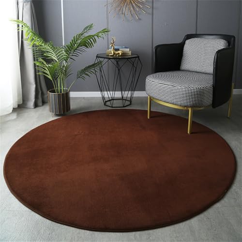Hearda Teppich Rund, Einfarbig Reppich Schlafzimmer, Innenbereich Runder Teppich, Waschbarer rutschfest Teppich, Korallenfleece Flur Teppich, fürs Wohnzimmer, Büro (Kaffee,120x120cm) von Hearda
