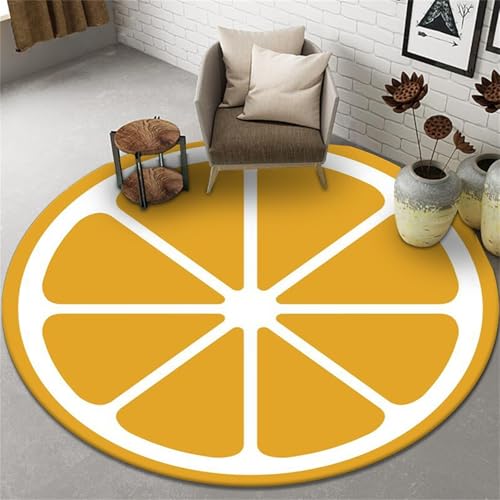 Hearda Teppich Rund, Obstdruck Kristallsamt Reppich Schlafzimmer, Innenbereich Runder Teppich, Waschbarer rutschfest Teppich, Polyester Flur Teppich, fürs Wohnzimmer (Zitrone,140cm) von Hearda