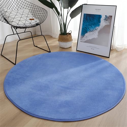 Hearda Teppich Rund, Reppich Schlafzimmer, Einfarbiges Korallenfleece Innenbereich Runder Teppich, Waschbarer rutschfest Teppich, fürs Wohnzimmer, Kinderzimmer, Büro (60cm,Dunkelblau) von Hearda