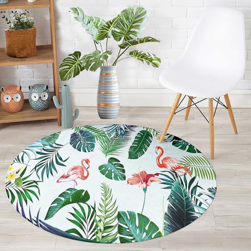 Hearda Teppich Rund, Reppich Schlafzimmer, Flanell Innenbereich Runder Teppich, Waschbarer rutschfest Teppich, Tropische Pflanzen Flur Teppich, fürs Wohnzimmer (Flamingo,80cm) von Hearda