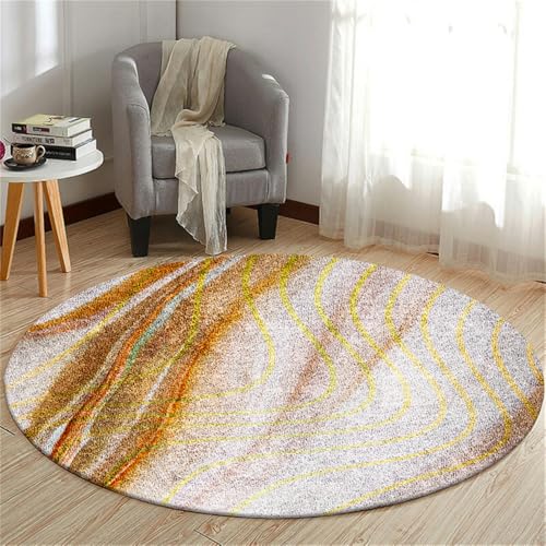 Hearda Teppich Rund, Schlichter Stil Reppich Schlafzimmer, Pflegeleicht Innenbereich Runder Teppich, Waschbarer rutschfest Teppich, Flur Teppich,fürs Wohnzimmer,Büro (120cm,Gelb) von Hearda