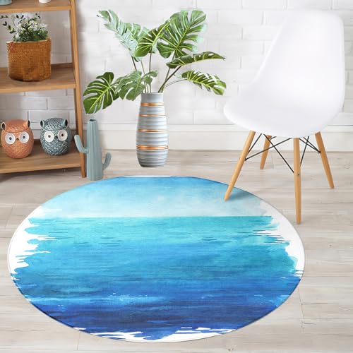 Hearda Teppich Rund Reppich Schlafzimmer, Innenbereich 3D Abstraktion Teppich Waschbarer rutschfest Teppich Flanell Flur Teppich für Wohnzimmer, Kinderzimmer, Büro (Blau,80cm) von Hearda