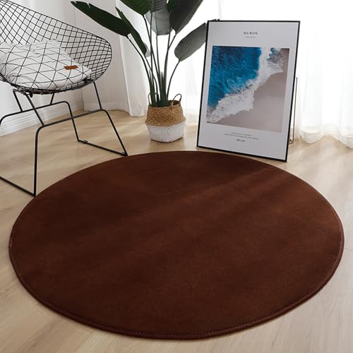 Hearda Teppich Rund Reppich Schlafzimmer, Innenbereich Einfarbig Teppich Waschbarer rutschfest Fußmatten Flanell Flur Fußmatten für Wohnzimmer, Büro (Cafe,60cm) von Hearda