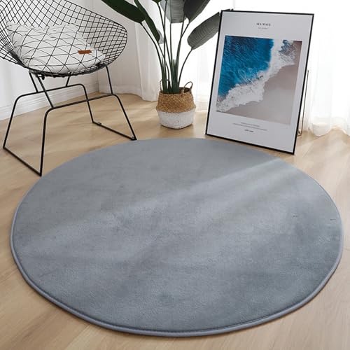Hearda Teppich Rund Reppich Schlafzimmer, Innenbereich Einfarbig Teppich Waschbarer rutschfest Fußmatten Flanell Flur Fußmatten für Wohnzimmer, Büro (Grau,160cm) von Hearda