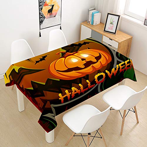 Hearda Tischdecke Abwaschbar Rechteckig, 3D Halloween Drucken Polyester Tischdecken Wasserdicht Pflegeleicht Tischtuch für Küche Party Outdoor Garten - Nicht-Wachstuch (Böser Kürbis,100x100cm) von Hearda