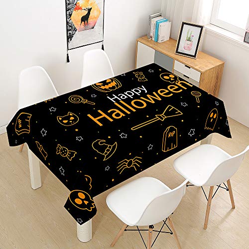 Hearda Tischdecke Abwaschbar Rechteckig, 3D Halloween Drucken Polyester Tischdecken Wasserdicht Pflegeleicht Tischtuch für Küche Party Outdoor Garten - Nicht-Wachstuch (Hexenbesen,150x210cm) von Hearda