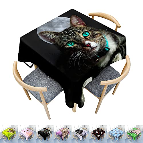 Hearda Tischdecke Abwaschbar Rechteckig, 3D-Katzen- und Hundedruck Polyester Tischdecken Wasserdicht Pflegeleicht Tischtuch für Küche Party Bar Restaurant (gelbe Katze,60x60cm) von Hearda