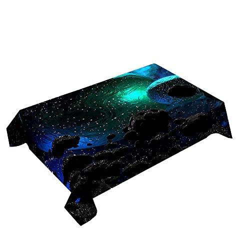Hearda Tischdecke Abwaschbar Rechteckig, 3D Sternenhimmel Drucken Polyester Tischdecken Wasserdicht Pflegeleicht Tischtuch für Küche Party Bar Restaurant (140x180cm,Grüner Planet) von Hearda
