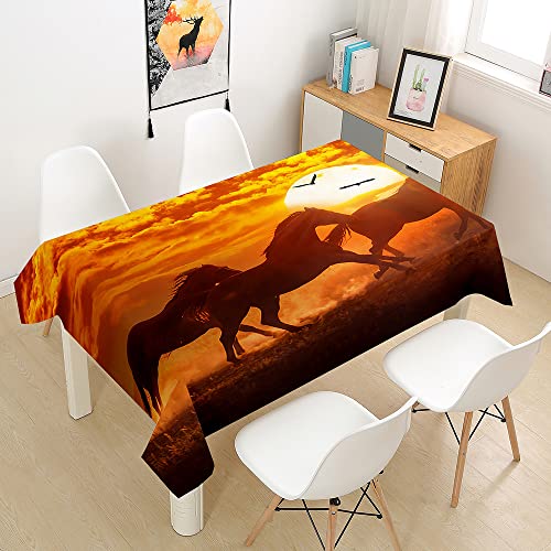 Hearda Tischdecke Abwaschbar Wasserdicht Abwischbar, 3D Pferd Drucken Rechteckige Tischdecken Eckig Tischwäsche für Home Küche Garten Esstisch Dekoration (Sonnenuntergang,140x220cm) von Hearda