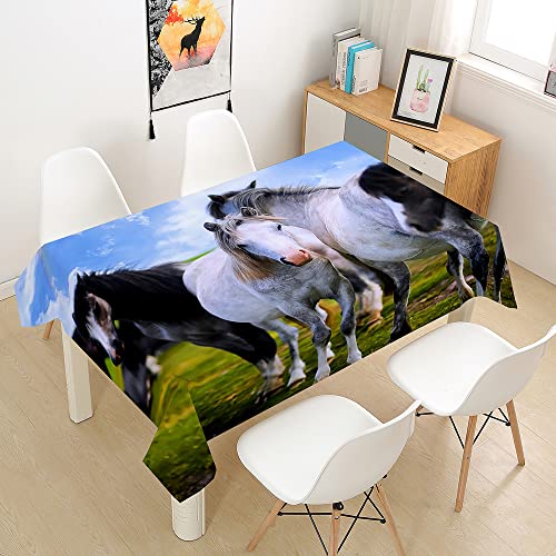 Hearda Tischdecke Abwaschbar Wasserdicht Abwischbar, 3D Pferd Drucken Rechteckige Tischdecken Eckig Tischwäsche für Home Küche Garten Esstisch Dekoration (Wiese,100x140cm) von Hearda