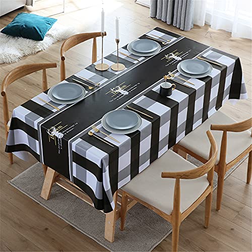 Hearda Tischdecke PVC Plastik Rechteckig, Plaid Geometrischer Druck Wasserdicht Fleckschutz Tischdecken, Wachstuch Abwischbar Tischtuch Garten Küche Esstisch für Indoor Outdoor (Schwarz,80x120) von Hearda