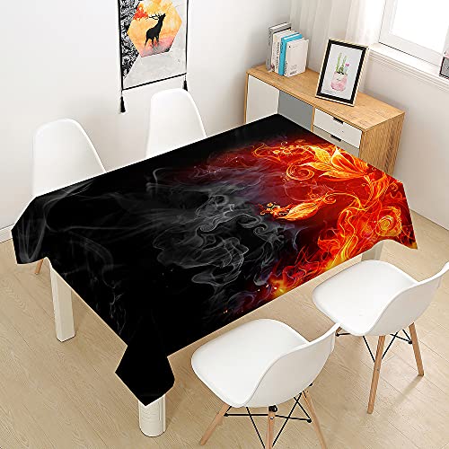 Hearda Tischdecke Schwarz Abwaschbar Rechteckig, 3D Bunter Flammendruck Polyester Tischdecken Wasserdicht Pflegeleicht Tischtuch für Küche Party Outdoor Garten Restaurant (Flammenpflanze,60x60cm) von Hearda