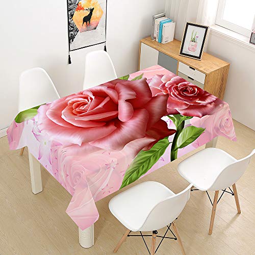 Hearda Tischdecke Wasserdicht Polyester, Tischdecke mit Rosendruck Pflegeleicht Fleckschutz Abwaschbar Garten Deko, für Rechteckiger Tisch Esstisch Abendtisch (Rosa,120x120cm) von Hearda