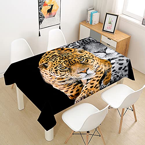 Hearda Tischdecke Weiß Abwaschbar Rechteckig, 3D Leopardenmuster Polyester Tischdecken Wasserdicht Pflegeleicht Tischtuch für Küche Party Outdoor Garten Restaurant (Arabischer Leopard,100x140cm) von Hearda