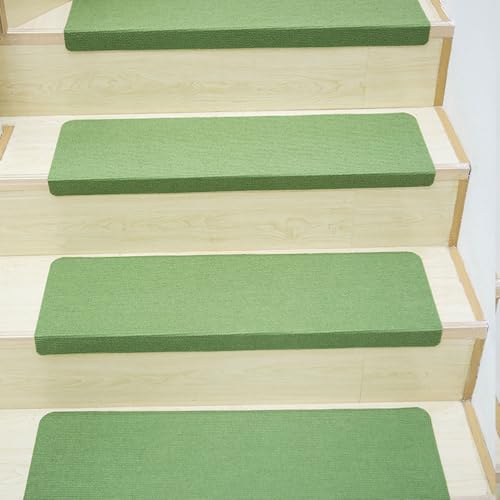 Hearda Treppenstufen Matten, 5 Stück Stufenmatten, Treppe Treppenteppich 55x22cm / 70x22cm umklappen 4,5cm, Treppenteppich Selbstklebend, Antirutschmatte Innenbereich (Grün,55x22x4.5cm) von Hearda