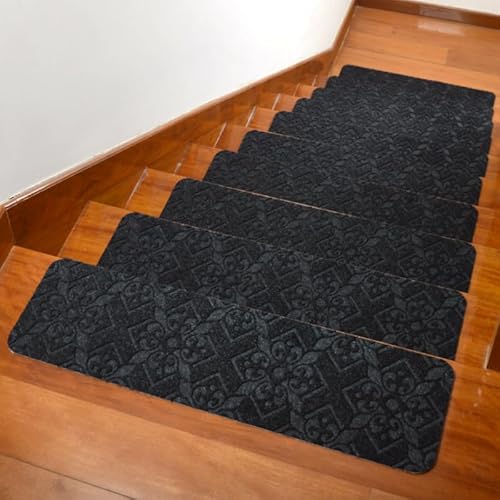 Hearda Treppenstufen Matten, 76x20cm Rechtwinklig Treppe Treppenteppich, Stufenmatten 9 stück, Treppenteppich Selbstklebend, Antirutschmatte Innenbereich Verhindert Ausrutschen (3pc,Anthrazit) von Hearda