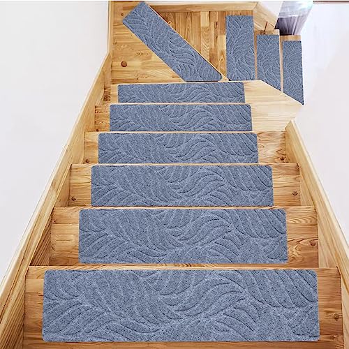 Hearda Treppenstufen Matten, 76x20cm Treppe Treppenteppich, Stufenmatten 5/10 Stück, Treppenteppich Selbstklebend, Antirutschmatte Innenbereich für Schutz Kinder, Ältere (5PCS,Hellgraue Blätter) von Hearda