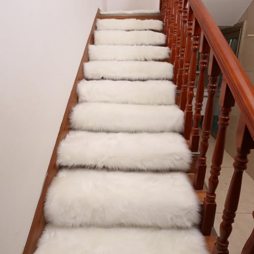 Hearda Treppenstufen Matten, Plüsch Treppe Treppenteppich, 2 Stück Stufenmatten Treppenteppich Antirutschmatte Innenbereich für Schutz Kinder, Ältere (25x65cm,Weiß) von Hearda