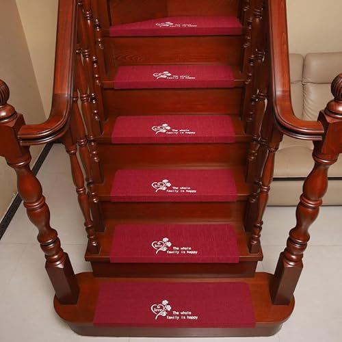 Hearda Treppenstufen Matten, Rechtwinklig 75x25cm Treppe Treppenteppich, Blümchenmuster Stufenmatten 10 stück, Treppenteppich Selbstklebend, Antirutschmatte Innenbereich (5pc,Burgunderrot) von Hearda