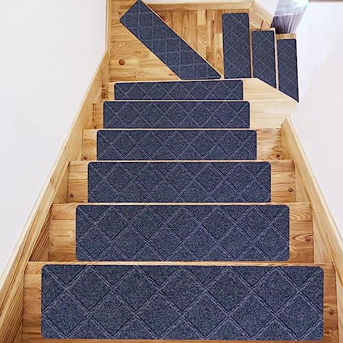 Hearda Treppenstufen Matten, Rechtwinklig 76x20.3cm Treppe Treppenteppich, Stufenmatten 15 stück, Treppenteppich Selbstklebend, Antirutschmatte Innenbereich Verhindert Ausrutschen (15 pc,Dunkelgrau1) von Hearda