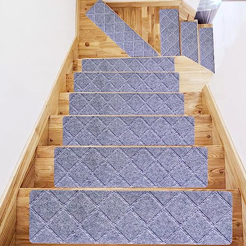 Hearda Treppenstufen Matten, Rechtwinklig 76x20.3cm Treppe Treppenteppich, Stufenmatten 15 stück, Treppenteppich Selbstklebend, Antirutschmatte Innenbereich Verhindert Ausrutschen (15 pc,Hellgrau1) von Hearda