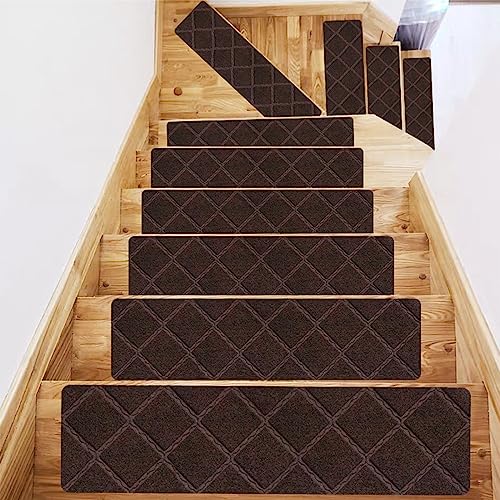 Hearda Treppenstufen Matten, Rechtwinklig 76x20.3cm Treppe Treppenteppich, Stufenmatten 15 stück, Treppenteppich Selbstklebend, Antirutschmatte Innenbereich Verhindert Ausrutschen (6 pc,Kaffee 1) von Hearda