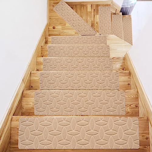 Hearda Treppenstufen Matten, Rechtwinklig 76x20.3cm Treppe Treppenteppich, Stufenmatten 15 stück, Treppenteppich Selbstklebend, Antirutschmatte Innenbereich für Schutz Kinder, Ältere (15 pc,Beige1) von Hearda