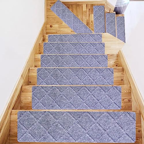 Hearda Treppenstufen Matten, Rechtwinklig 76x20.3cm Treppe Treppenteppich, Stufenmatten 15 stück, Treppenteppich Selbstklebend, Antirutschmatte Innenbereich für Schutz Kinder, Ältere (Hellgrau,9pc) von Hearda