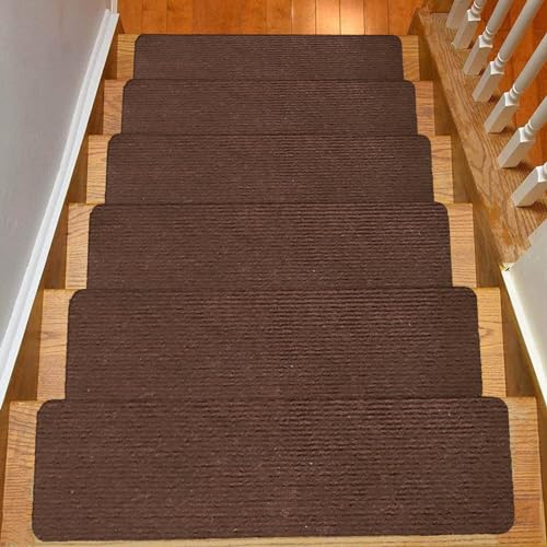 Hearda Treppenstufen Matten, Rectangular 76x20cm Treppe Treppenteppich, Stufenmatten, Treppenteppich Selbstklebend, Antirutschmatte Innenbereich für Schutz Kinder, Ältere (15 pc,Curry1) von Hearda