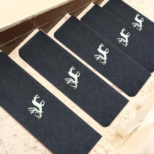 Hearda Treppenstufen Matten, Treppe Treppenteppich, Stufenmatten 5/10 Stück, Treppenteppich Selbstklebend, Antirutschmatte Innenbereich für Schutz Kinder, Ältere (5PCS-70CM,Dunkelgrauer Hirsch) von Hearda
