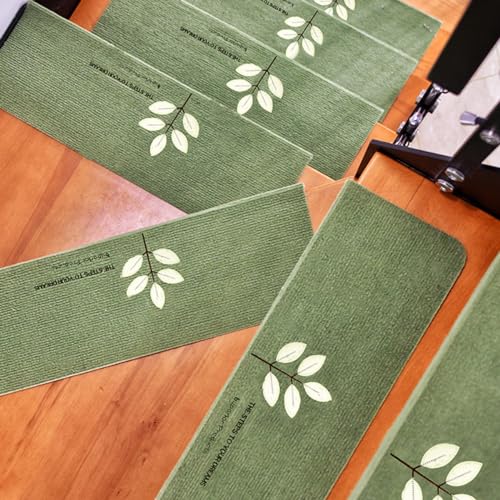 Hearda Treppenstufen Matten Treppe Treppenteppich, Stufenmatten 5/10 Stück, Treppenteppich Selbstklebend, Antirutschmatte Innenbereich für Schutz Kinder (10PCS-70CM,Grüner Zweig) von Hearda